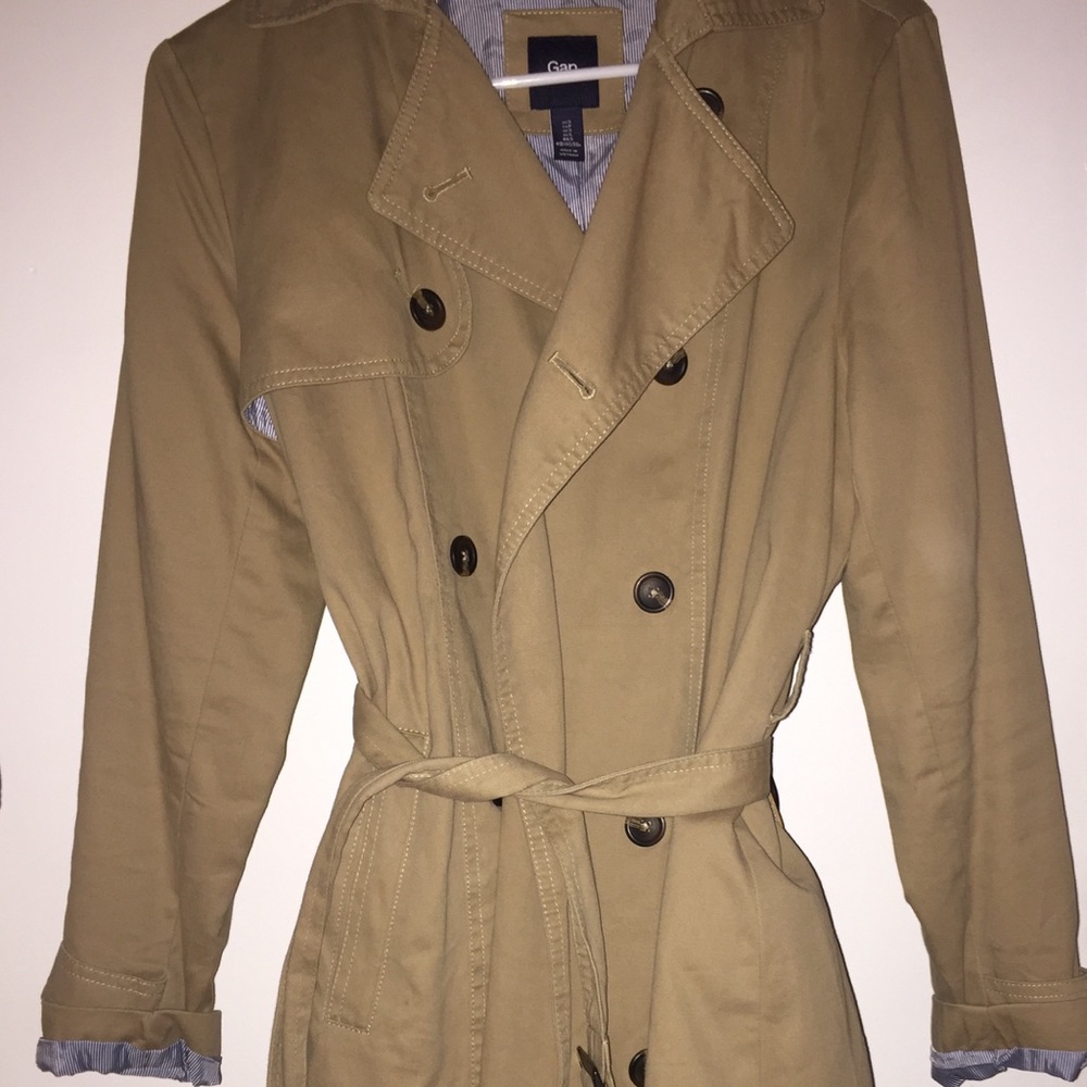 Gap classic trench coat (hits above the knee)